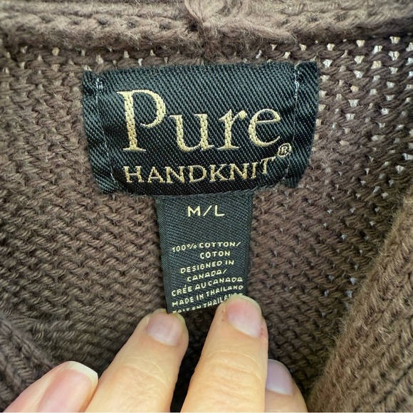 PURE Hand Knit Womens Brown Button Up Poncho Shawl Cotton Size Medium Large - Picture 3 of 10